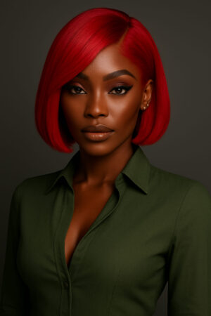 Aime-toi N°28 – Carré Lisse Structuré – Rouge Scarlet™ – 12" – Redéfinit les visages ovales, cœur et triangulaires inversés – Cheveux Naturels Indiens