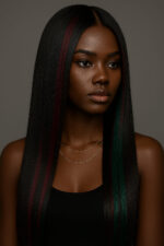 Aime-toi N°36 – Lisse Élégant – Noir Intense aux Reflets Bordeaux & Vert Froid™ – 22" – Sublime les visages Ovales et Carrés – Cheveux Naturels Indiens