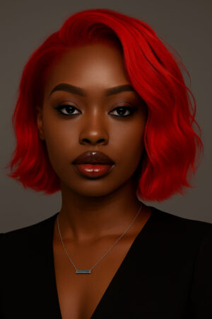 Aime-toi N°25 – Carré Ondulé Moderne – Rouge Scarlet™ – 12" – Structure et lumière pour visages cœur & carrés – Cheveux Naturels Indiens