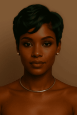 Affirmée – Pixie Sculpté – Vert Écorce Profonde™ – 6" – Affine les visages ronds et cœur – Cheveux Naturels Indiens