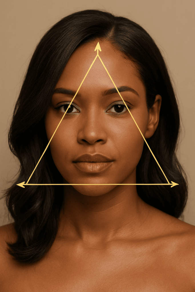 Le triangle d'or du visagisme appliqué au visage très fin par Naya Elégance
