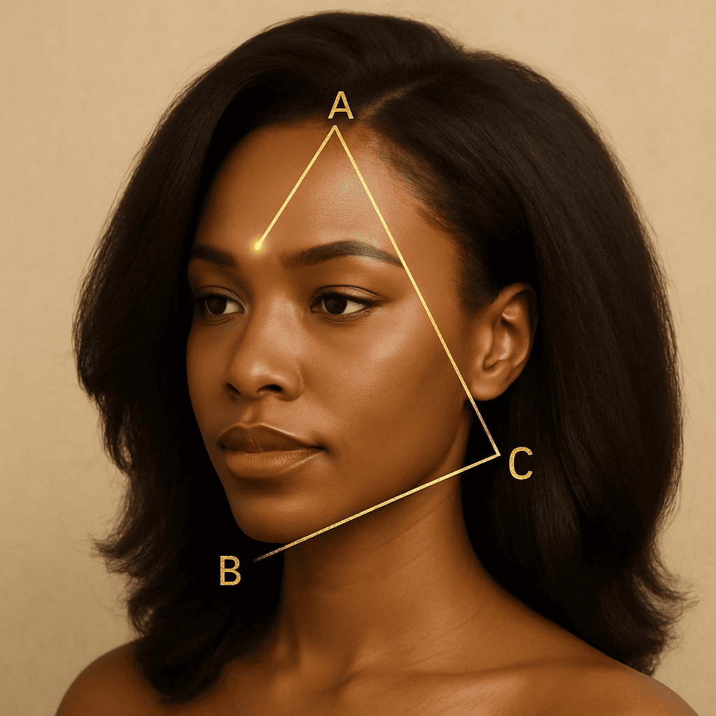Le Triangle d’Or du Visagisme™ appliqué au visage triangulaire