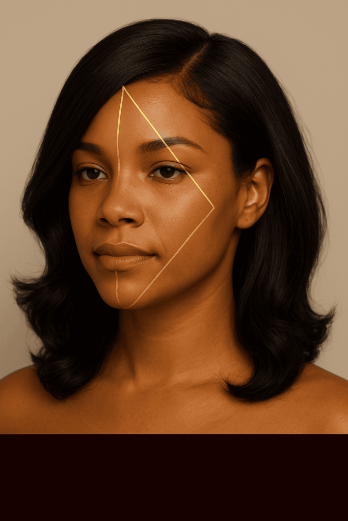 Le Triangle d’Or du Visagisme™ appliqué au visage triangulaire inversé