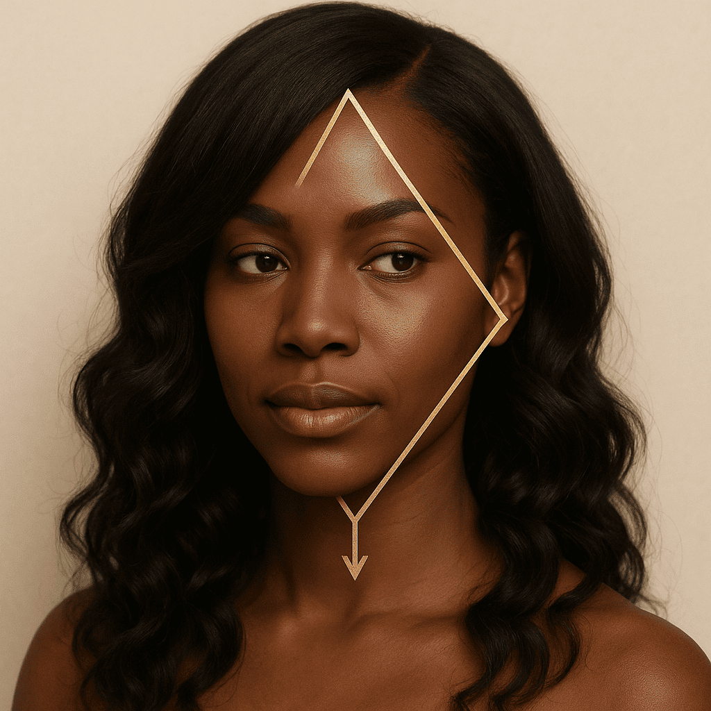 Le Triangle d’Or du Visagisme™ appliqué au visage en diamant par Naya Elégance