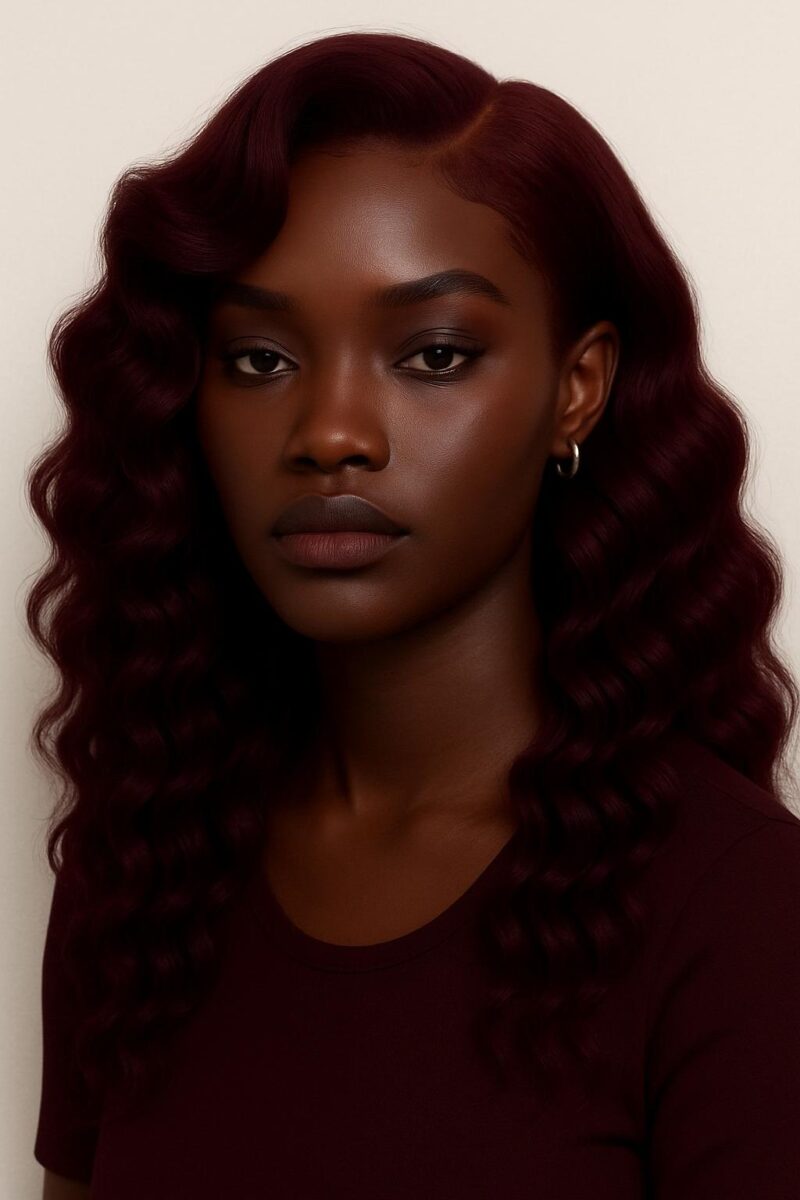 Aime-toi N°60 – Perruque Rouge Bissap Royal™ (99J) – Ondulée Profonde Élégance Sculptée 22" – Cheveux Naturels Indiens