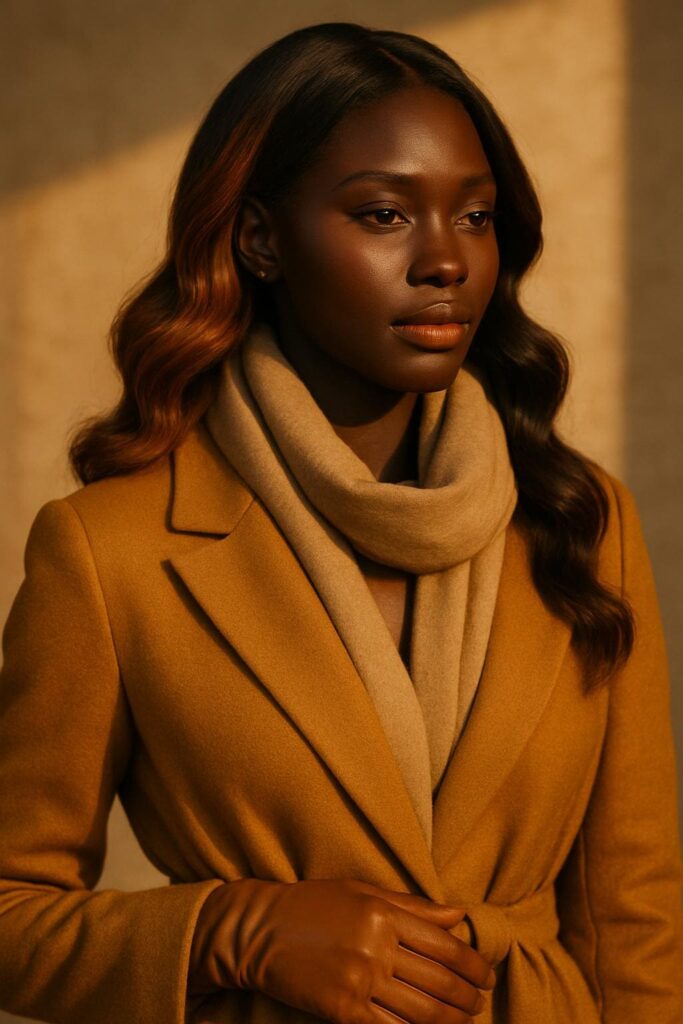 Aime-toi N°47 – Longue Ondulée Sculptée – Brun Caramel Doré™ (#4/27) – 20″ – Réchauffe et équilibre les visages ovales, carrés et cœur – Cheveux Naturels Indiens