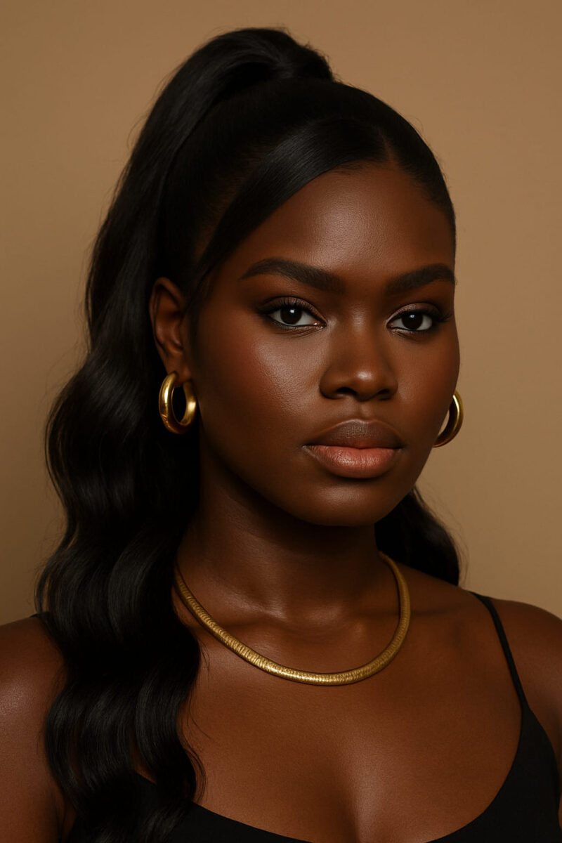 La Force Arrondie — Le Ponytail Carré selon NAYA L’angle devient caresse, la structure se fait charme. Entre puissance et tendresse, la ligne s’éveille.