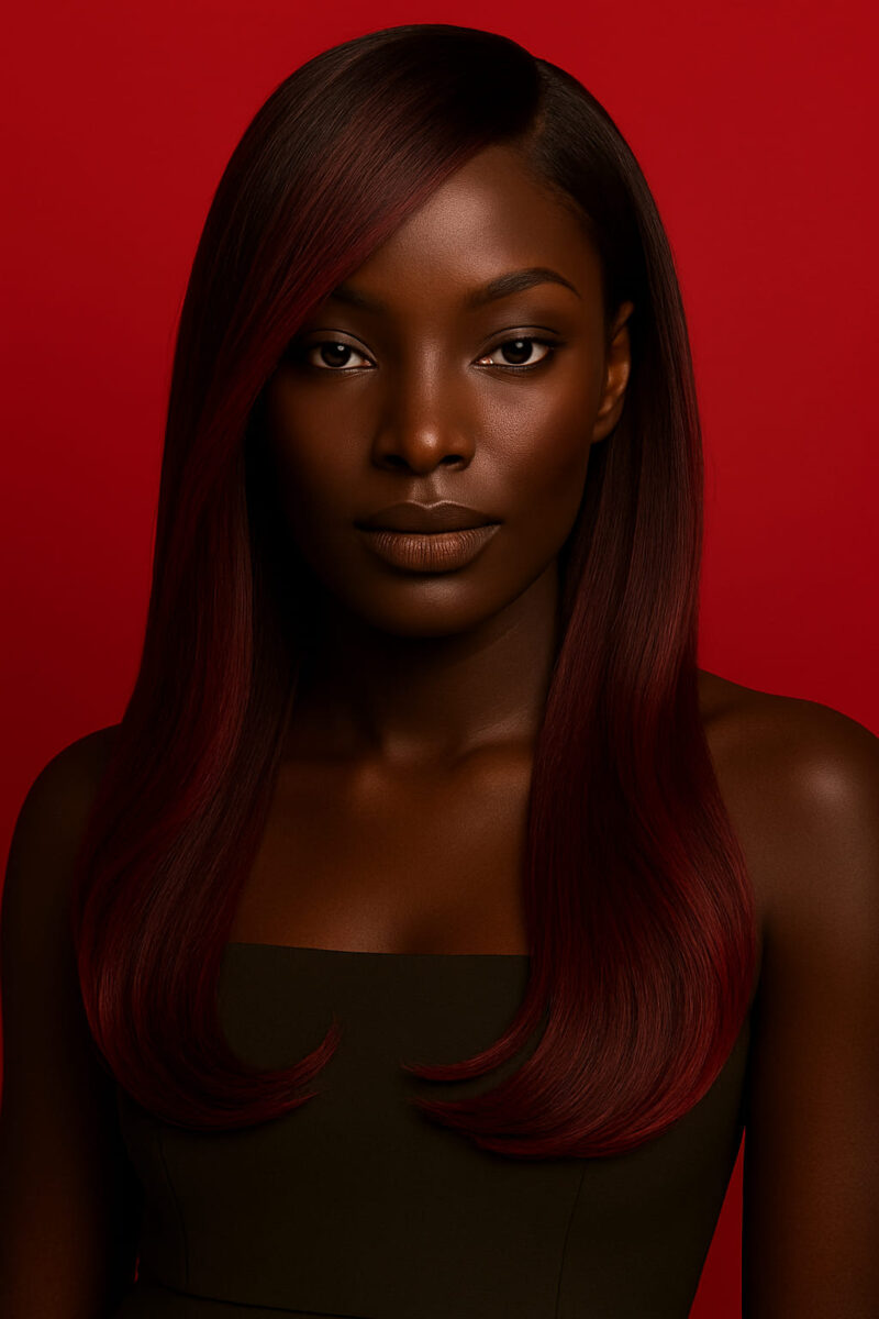 AIME-TOI N°33 – Longue Lisse – Acajou Sublime™ – 20" – Allonge et révèle la lumière des visages ronds et carrés – Cheveux Naturels Indiens Bruts