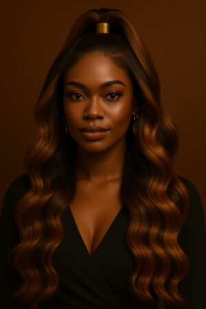 Aime-toi N°18 – Ondulée Haute – Miel Solaire™ – 24" – Allonge et illumine les visages cœur, ronds et ovales – Cheveux Naturels Indiens