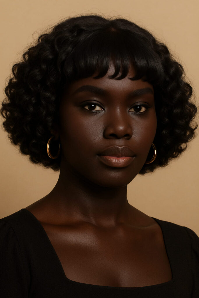 La Perruque à Frange Bouclée : quand le visage devient œuvre d’art: La Queen a un visage carré