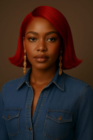 Aime-toi N°29 – Carré Cinéma Sculpté – Rouge Scarlet™ – 12" – Illumine les visages ovales, carrés et cœur – Cheveux Naturels Indiens