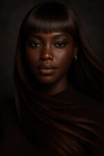 Aime-toi N°64 – Longue Lisse à Frange Pleine – Brun Chocolat Soyeux™ (4), 24" – Révèle la densité des visages très fins et ovales – Cheveux Naturels Indiens