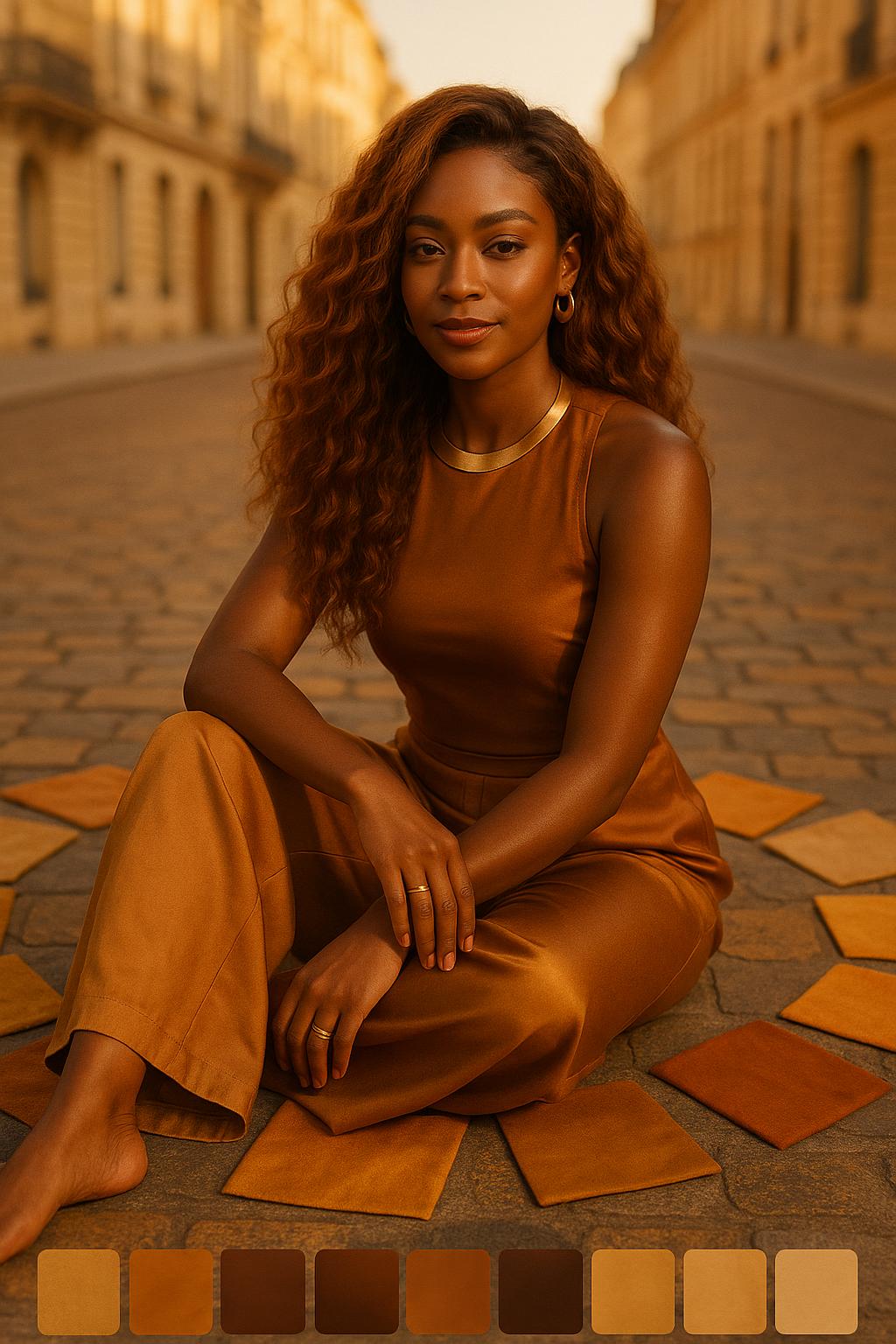 Le profil Caramel Moka™ appartient à la famille des Rouges, mais il est l’un des plus lumineux du spectre chaud. Sa peau — brun moyen à reflets rouge-doré (#4B2E2B) — combine la vitalité du cuivre et la douceur du brun, dans un équilibre unique entre feu et miel. Ni Chocolat Acajou™ (plus rouge et dense), ni Bronze Doré™ (plus jaune et olive), le Caramel Moka™ est une chaleur vivante, diffuse, solaire sans être éclatante. Sous lumière froide, il s’éteint ; sous lumière trop chaude, il vire à l’orangé. Tout son art consiste à réchauffer sans brunir, illuminer sans jaunir. 💇🏾‍♀️ 1) Les cheveux — Éclairer la chaleur, sans la saturer Le Caramel Moka™ a besoin de lumière maîtrisée dans la chevelure. Trop de contraste, et il devient orange ; trop de densité, et il s’alourdit. Nuances capillaires idéales : #30 — Cuivre Doux™ : chaleur équilibrée. T27/30 — Caramel Épicé™ : fondu progressif, effet miel-cuivré. P4/30 — Balayage Moka Doré™ : naturel, structurant. TT1B/27 — Caramel Urbain™ : transition élégante racine sombre / pointes lumineuses. FS1B/33 — Mèches Acajou Précieux™ : profondeur feutrée. Paramètres optiques : Brillance : satin 0.30 – ni mat, ni brillant. Densité : moyenne (130–150 %). Textures : soft body wave, loose wave ou lob wavy. Placement : racines foncées (#1B), longueurs caramel, pointes cuivrées douces. ⚠️ À éviter : #27 pur (trop jaune). #530 (trop rouge). Noir intégral (#1B seul) : il écrase la lumière du teint. 🎯 Objectif : un cuivre contenu, jamais criard ni terni. 💄 2) Le maquillage — Amplifier l’or rouge, sans le durcir Le teint Caramel Moka™ vibre naturellement : le maquillage doit accompagner, pas accentuer. Teint Fond de teint : chaud neutre à base dorée contrôlée (MAC NC46–NC47, Fenty 420, NARS Tahoe). Poudre : beige ambré mat-satin. Correcteur : pêche doux pour neutraliser les cernes violacés. Yeux Fards : terre brûlée, bronze doux, or ambré, brique dorée. Éviter : gris froid, prune bleuté, noir carbone. Lèvres (MAC) Idéales : Mocha, Taupe, Marrakesh, Chili, Whirl. Éviter : Ruby Woo (trop froid), Verve (trop neutre), Paramount (trop sombre). Joues Blush : ambre chaud, cannelle, cuivre léger. Highlighter : or miel doux, jamais doré citron. ✨ Règle NAYA™ : “Le maquillage Caramel Moka™ doit respirer le soleil, pas le refléter.” 💍 3) Les bijoux — Refléter la douceur chaude, sans excès Les métaux doivent prolonger la lumière dorée du teint, non la concurrencer. Métaux recommandés : Or jaune doux Bronze clair Or rose satiné Cuivre poli À éviter : Argent froid (ternit le teint) Or très brillant (jaunit la peau) Pierres : ambre, topaze dorée, quartz fumé, pierre de soleil, cornaline douce. 💡 Règle : Le bijou Caramel Moka™ doit “fondre dans la peau comme un reflet de miel”. 🧥 4) Les vêtements — Encadrer la lumière, sans l’éteindre Le Caramel Moka™ est sublimé par les bruns chauds, les cuivres et les miels feutrés. Ses tissus doivent absorber la lumière douce sans l’avaler. Palette textile NAYA™ — Caramel Moka™ Élément Couleur NAYA™ Code HEX Effet visuel Caramel chaud Caramel Doré™ #C47F4E éclat vivant et solaire Cuivre doux Cuivre Savanes™ #B87333 chaleur naturelle Brun moka Brun Moka Équilibré™ #4E3225 profondeur structurée Ambre doux Ambre Feutré™ #D89258 adoucit le feu Marron clair Brun Cannelle™ #8C5632 équilibre le doré Terre brûlée Terre d’Afrique™ #A0522D ancrage et élégance Or miel Miel Doré™ #C89B5B renforce la lumière naturelle Taupe chaud Taupe Caramel™ #8A6A4C neutralité harmonieuse Ocre doré Ocre Soleil™ #C68642 attire la lumière sans briller Beige ambré Beige Épicé™ #B89778 contraste doux 🎨 Textures : satin mat, soie lavée, suédine, lin chaud, cuir miel. 🚫 À éviter : gris froid, noir pur, bleu marine profond. 📸 5) Photographie — Équilibrer la dorure et la densité Température idéale : 4100–4250 K Key light : softbox latérale gauche, 40°, diffuseur soie beige. Fill light : réflecteur or doux ou crème chaud. Fond : caramel mat #B5733D ou brun doré #6A4A2F. Contraste : moyen (1:2.6). Exposition : +0.25 IL Brillance peau : 0.28 à 0.32 — légère, vivante, pas humide. 🎯 Objectif : faire “respirer” la chaleur du caramel sans la brûler. ✂️ 6) Visagisme capillaire — Caramel Moka™ par morphotypes Morphotype Objectif Coiffure & nuance Rond Allonger & illuminer Lob long T27/30, raie centrale, léger dégradé bas Carré Adoucir les angles Body wave 20″ P4/30, raie latérale Ovale Valoriser la symétrie Loose wave 22″ TT1B/27 Cœur Rééquilibrer le front Bob plongeant #30 doux, volume bas Triangulaire inversé Donner du poids visuel bas 22″ wavy caramel fondu, densité 150 % Diamant Adoucir les pommettes Lob bouclé P4/30, texture fluide Rectangulaire Casser la verticalité Deep wave 18–20″ T27/30 Fin / triangulaire Épaissir le cadre du visage Lob dense P1B/33, reflets #30 Rond-triangulaire Allonger et centrer 22″ silky wave #30 fondu miel Ovale-carré Structurer sans raidir Brushing caramel doux, raie médiane ✨ Règle morphovisuelle : Le Caramel Moka™ doit diffuser la lumière autour du visage, jamais la concentrer sur une zone. 🚫 7) Erreurs fréquentes & corrections rapides Erreur Effet visuel Correction NAYA™ Fond de teint trop jaune Teint artificiel, cireux Passer à NC46–47 doré neutre Cheveux #27 pur Effet trop clair, jaunit la peau T27/30 ou P4/30 Bijoux or brillant Reflet dur Or satiné ou rose doux Lumière LED froide Grise le teint 4100–4200 K max Rouge à lèvres froid Durcit Mocha, Chili, Taupe Tissu beige froid Ternit le visage Caramel doré, ocre miel 👗 8) Trois looks calibrés A. Jour — Éclat Café au Lait Tenue : chemisier miel doré, pantalon caramel chaud. Coiffure : lob wavy T27/30. Make-up : teint neutre chaud, blush ambre, lèvres Mocha. Bijoux : or satiné, boucles fines. B. Bureau — Moka Structuré Tenue : blazer terre brûlée, jupe taupe caramel, escarpins brun moka. Coiffure : body wave 20″ P4/30. Make-up : yeux bronze doux, lèvres Marrakesh. Bijoux : cuivre poli, collier fin ambre. C. Soir — Caramel Haute Lumière Tenue : robe ambre satinée #C47F4E, sandales bronze. Coiffure : wavy long TT1B/27. Make-up : teint ambré parfait, lèvres Chili (MAC). Bijoux : or rose, pierre topaze. 🧭 9) Aide-mémoire Nuances (Caramel Moka™) Catégorie Codes conseillés Effet visuel Bases capillaires #30, T27/30, P4/30 chaleur équilibrée Reflets TT1B/27, FS1B/33 lumière naturelle Métaux or rose, cuivre doux éclat stable Textiles clés #C47F4E, #8C5632, #A0522D douceur solaire Lumière 4100–4250 K équilibre doré-brun Brillance peau 0.30 éclat miel naturel 🪞 Message à retenir Le Caramel Moka™ est la lumière chaude du spectre rouge : ni feu, ni miel, mais un reflet d’ambre contenu. Sa beauté repose sur l’équilibre — jamais trop chaud, jamais trop dense. Quand peau, cheveu et textile s’accordent, il incarne la chaleur africaine dans sa forme la plus moderne et naturelle : feutrée, rayonnante, intelligente.