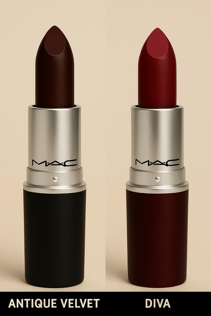 LE TEST DU ROUGE À LÈVRES : la vibration du pigment: antique velvet ou diva de MAC? 