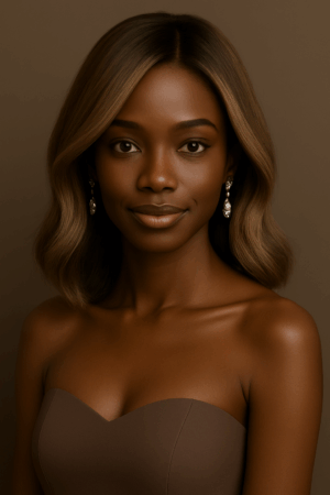 Perruque Parfaite Teint Froid N°3 – Noisette Glacée™ - Bob Wavy Court 14″, sans colle – Cheveux Naturels Indiens