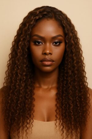 Aime-Toi N°81 — Boucles Profondes Balayage Caramel Fusion™ – Fermeture 5×5 – Cheveux Indiens Vierges